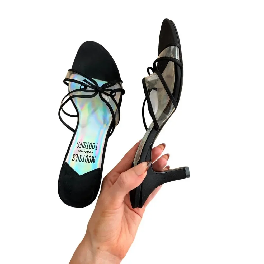 Vintage Y2K 90s mootsies tootsies clear bow kitten heels mules size 6